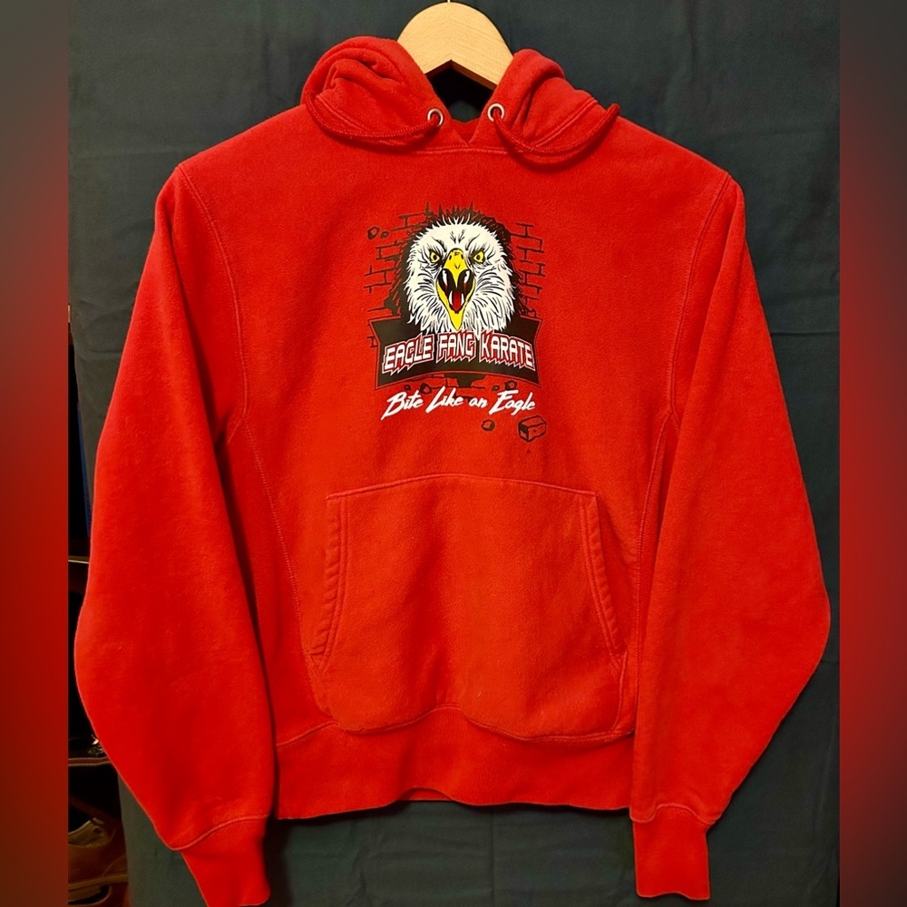 S CHAMPION x Cobra Kai Red Reverse Weave Hoodie Eagle Fang Karate Kid Dojo